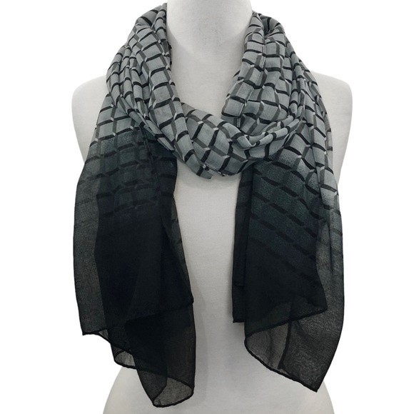 Black Grey Ombré Lattice Print Lightweight Scarf - Picture 1 of 7